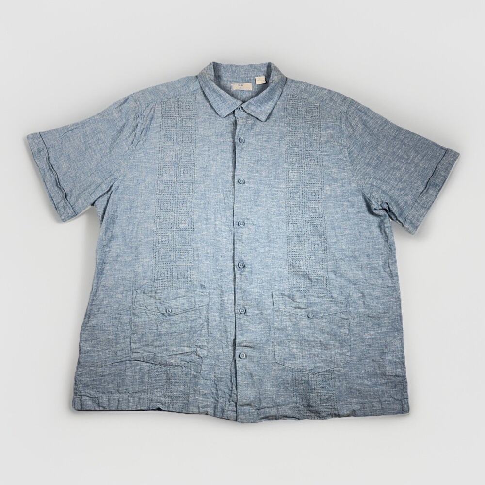 Cafe Luna Button Up‎ Shirt Mens XL Large Blue Short Sleeve Panel Collared - Picture 2 of 10